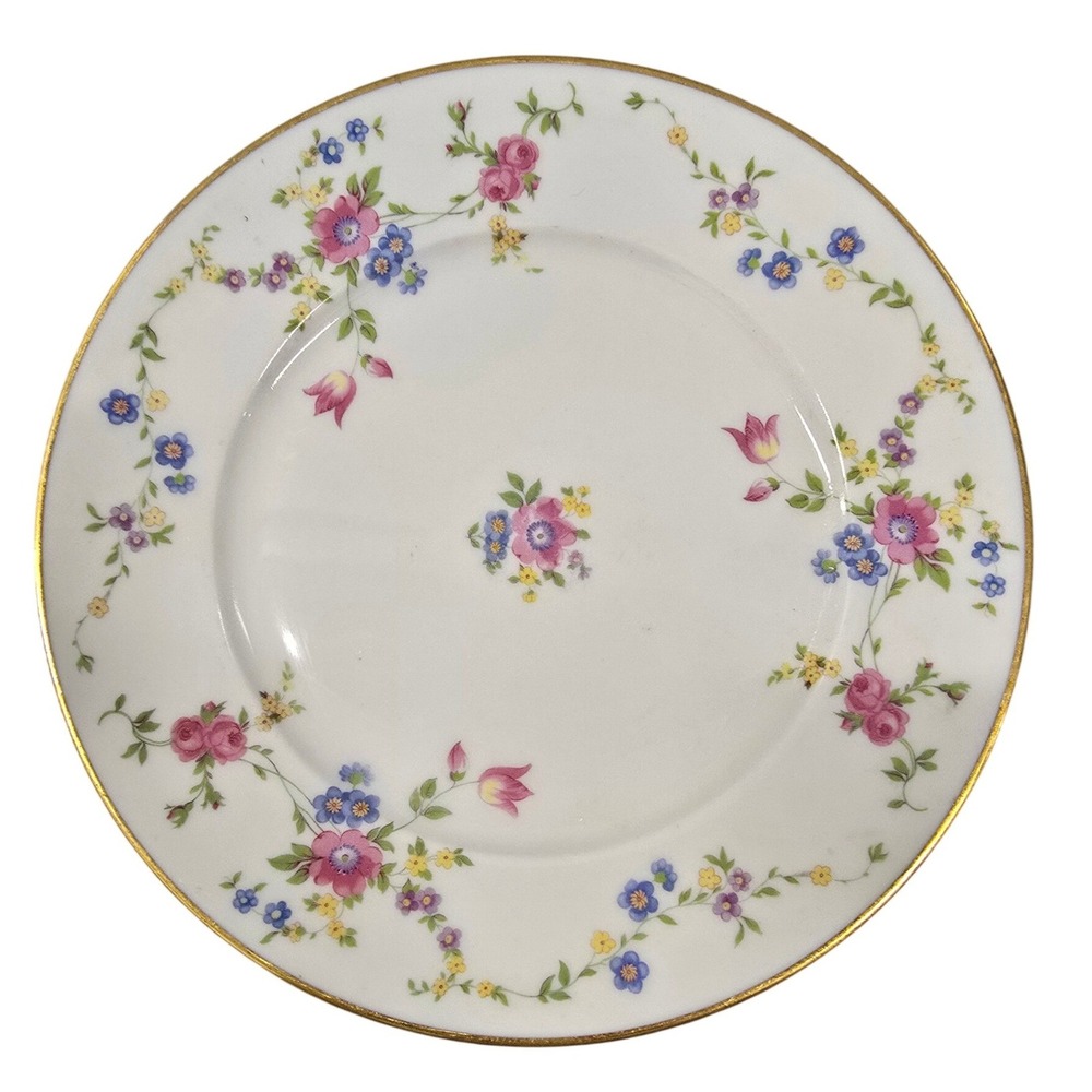 VTG 50's Lamberton Ivory China Marianna Floral Dinner Plate Gold Trim USA 10.5in